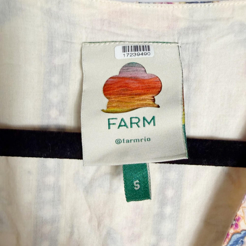 Farm Rio Superbloom Tapestry Cream Dress Floral V Neck Ruffle Sleeve Sz S - Picture 10 of 15